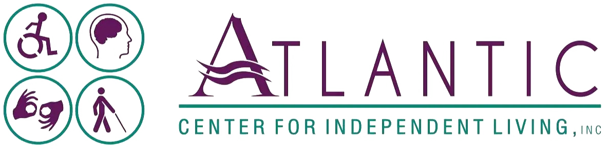 Atlantic Center for Independent Living logo in purple and teal with accessibility icons