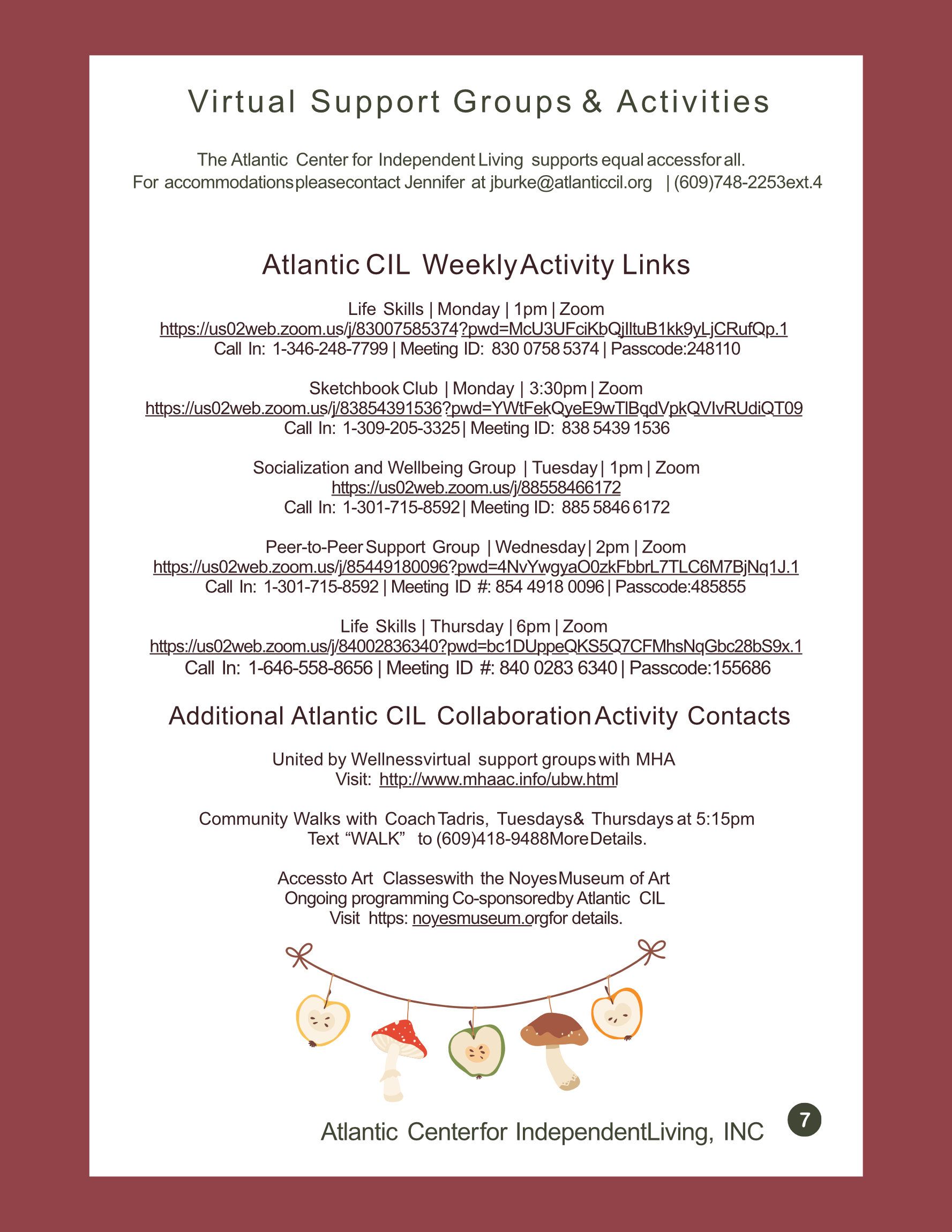 Flyer for virtual support groups and activities with a phone icon and caregiver support graphic.