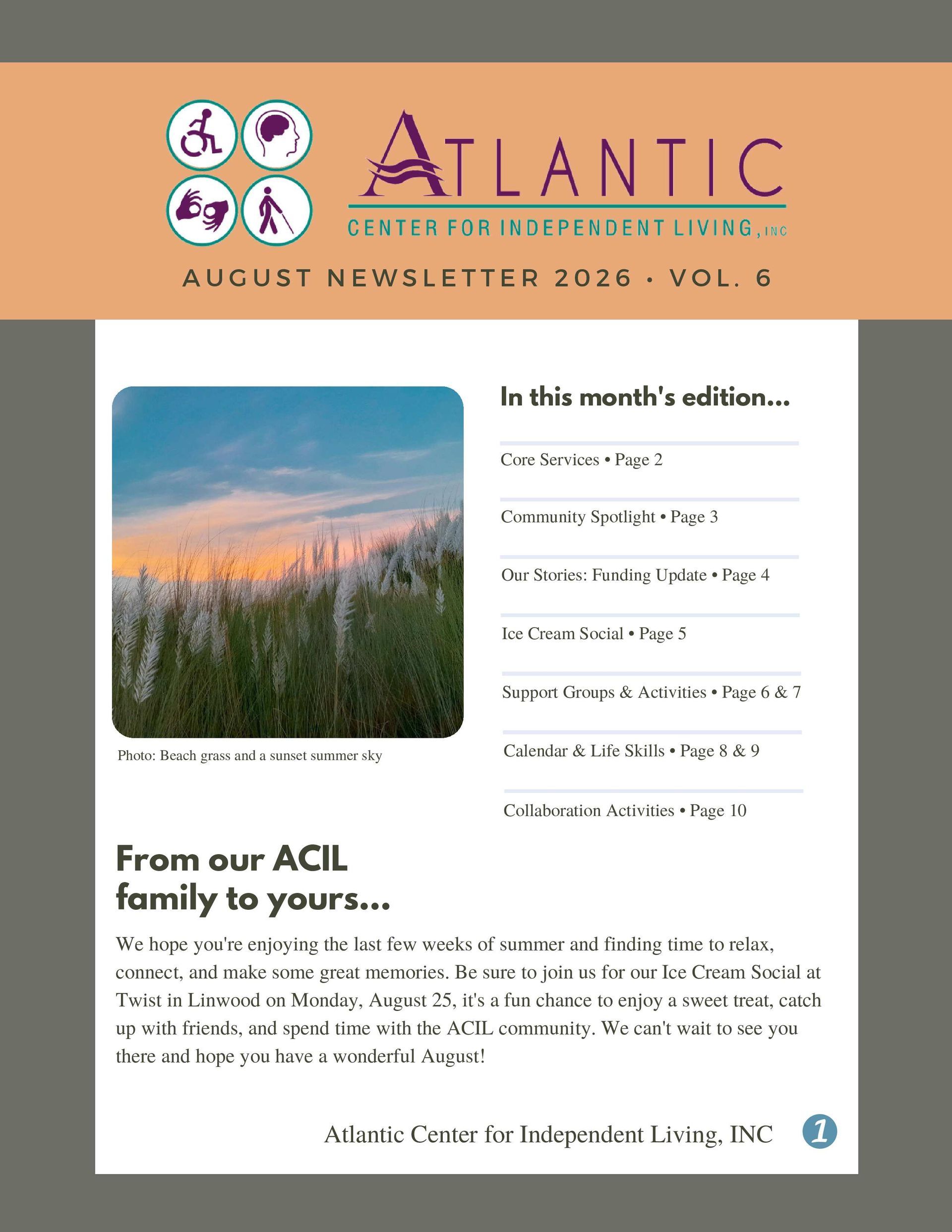 Atlantic newsletter cover with a sunset photo and “In this month’s edition” highlights.