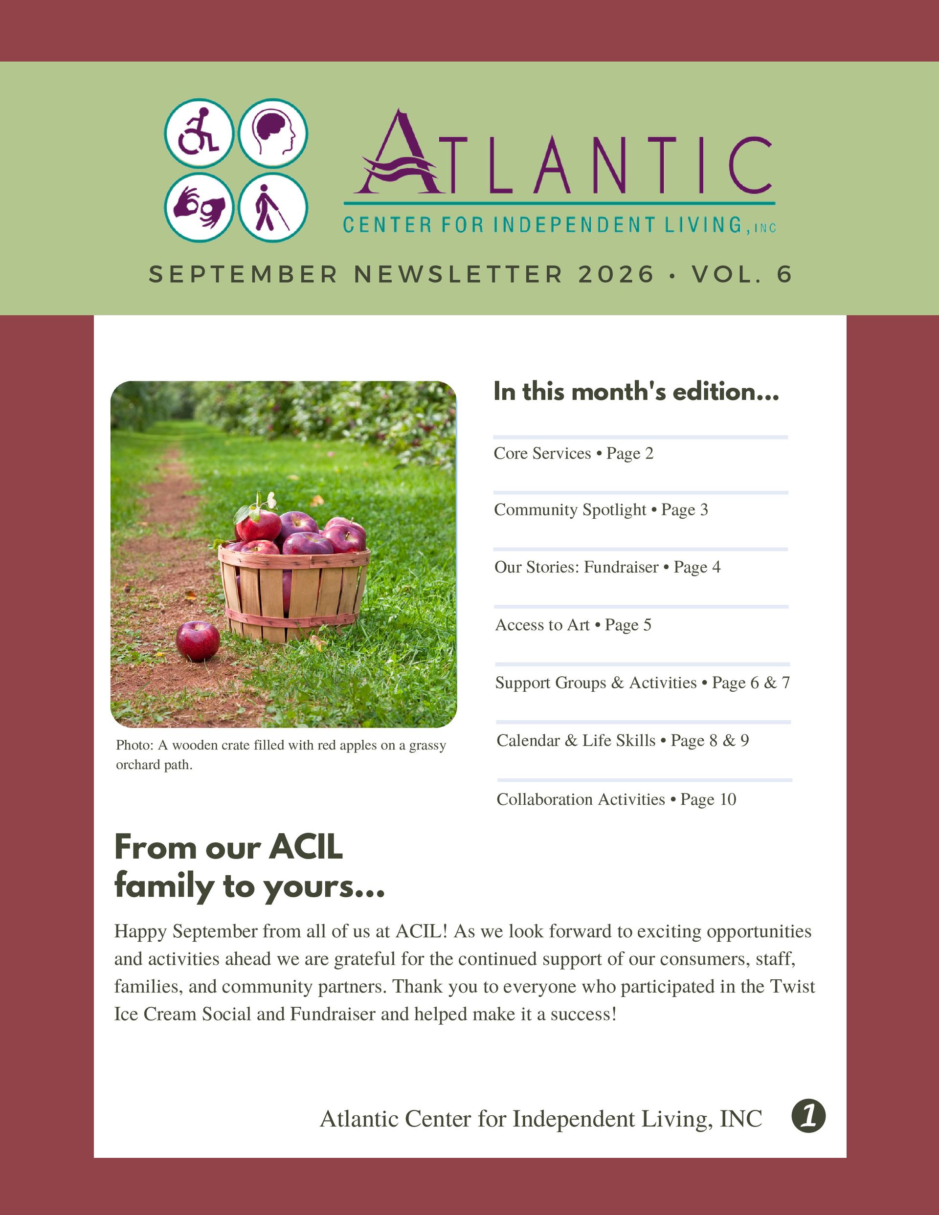 Atlantic newsletter cover with a sunset photo and “In this month’s edition” highlights.