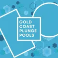 Gold coast plunge pools logo on a blue background