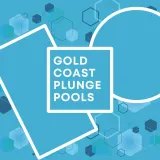 Gold coast plunge pools logo on a blue background