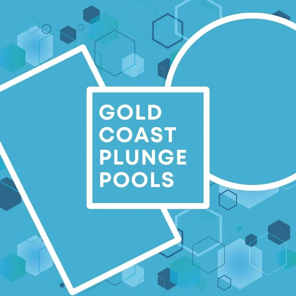 Gold coast plunge pools logo on a blue background