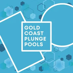 Gold coast plunge pools logo on a blue background