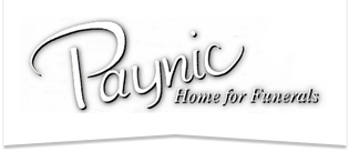 Paynic Home for Funerals logo in gray cursive text on a white background