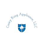 Logo for Casey King Appliance, LLC, with a blue shield-shaped graphic and text in a blue arc.