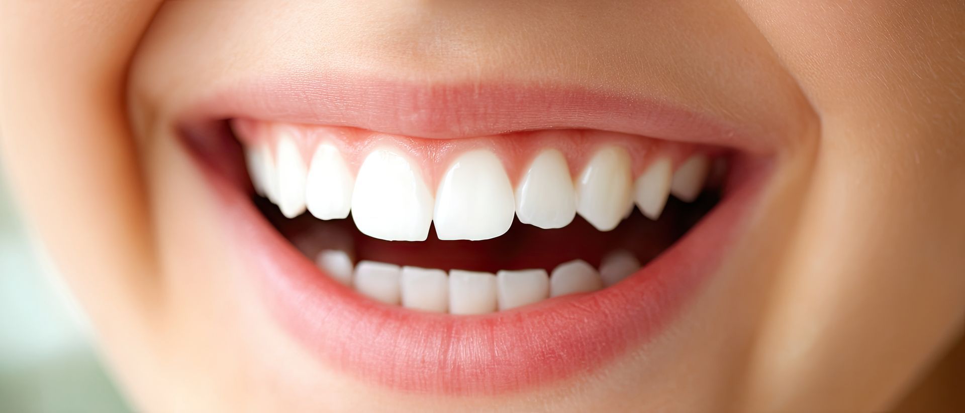 Close-up of a bright smile showing clean white teeth. Close-up of a bright smile showing clean white teeth.