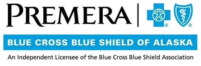Logo for Premera Blue Cross Blue Shield of Alaska. Features text and associated symbols.