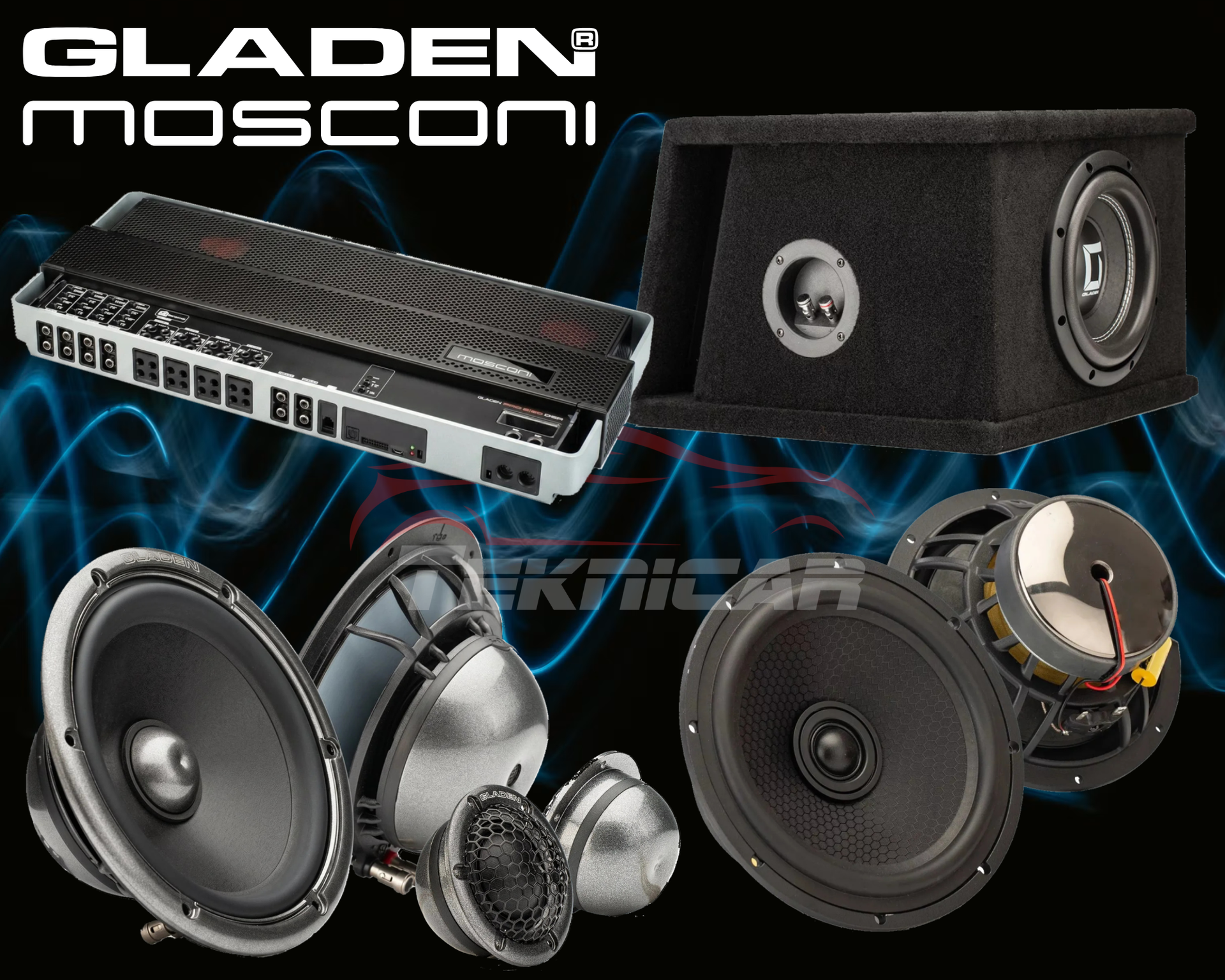 Sistema sonido Gladen Mosconi High-End con amplificador DSP y Subwoofer