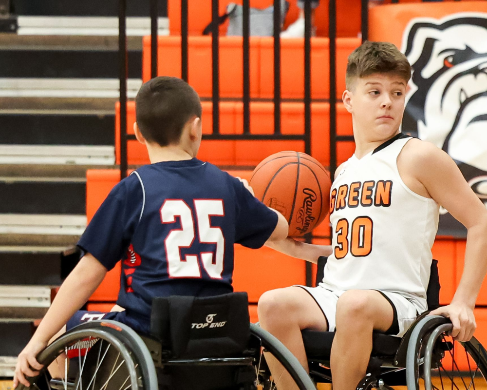 Green wheelchair basketball team. 