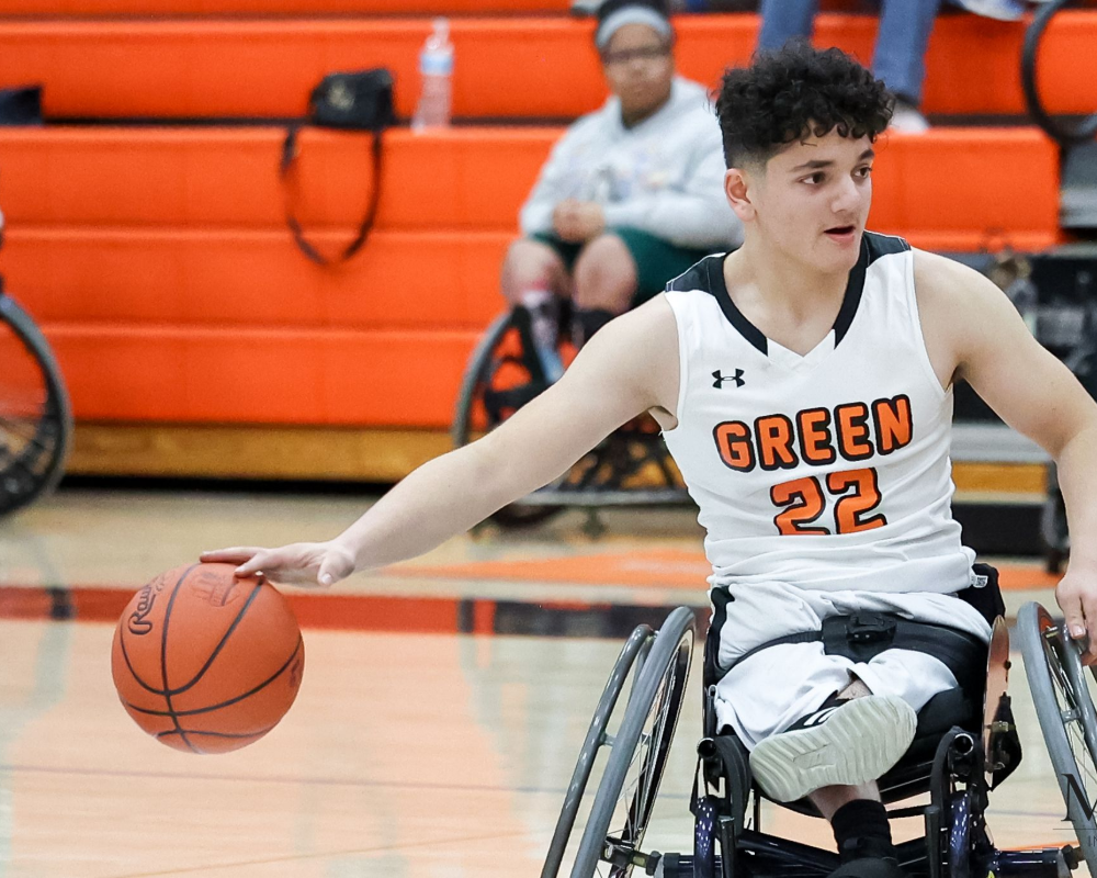 Green wheelchair basketball team. 