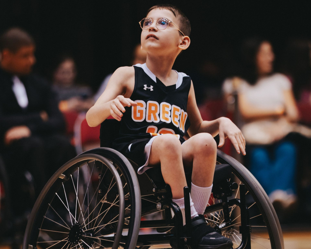 Green wheelchair basketball team. 