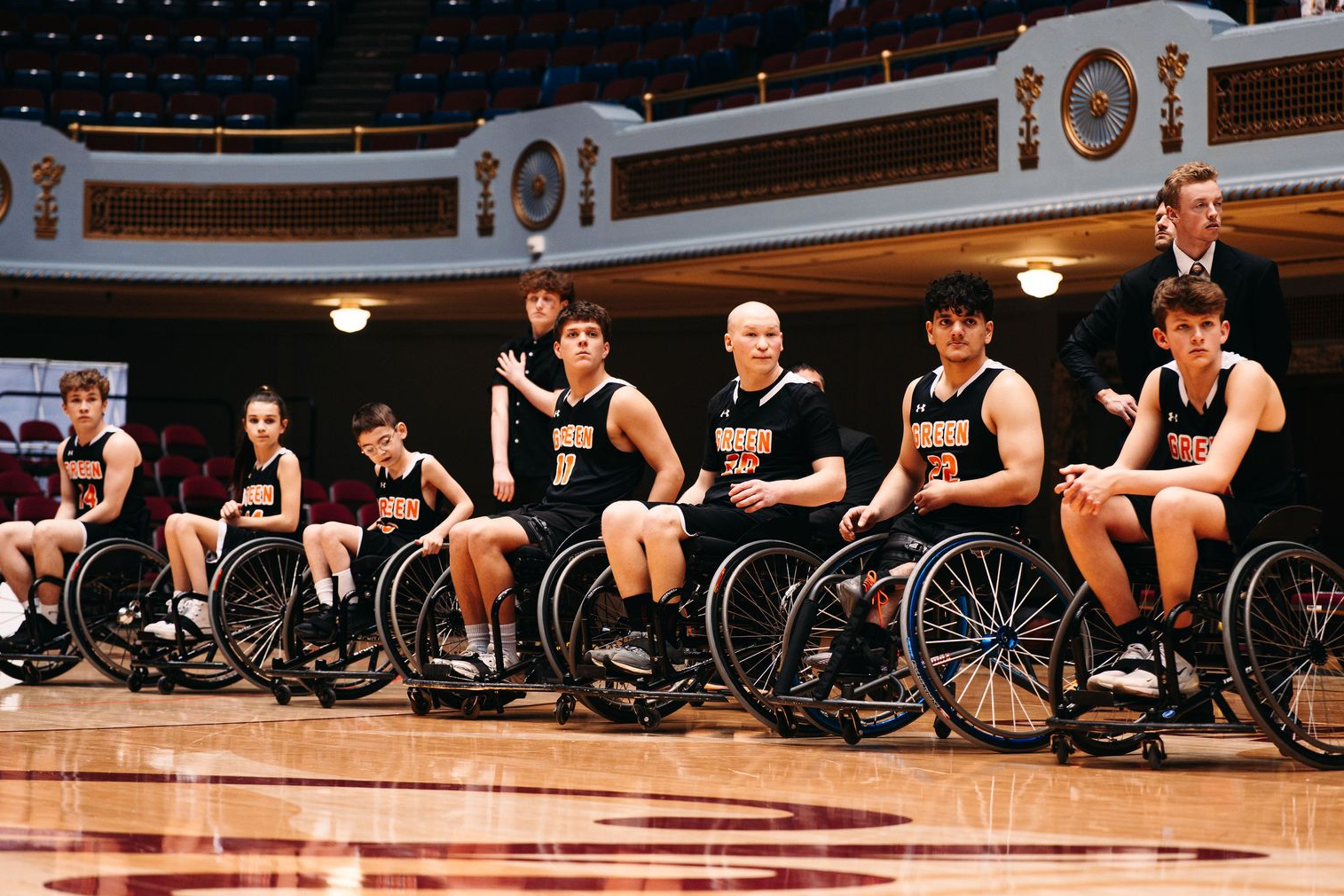 Green wheelchair basketball team. 