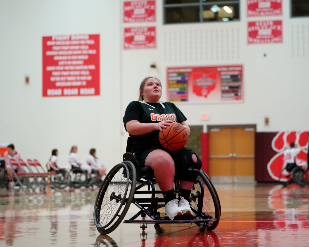 Green wheelchair basketball team. 