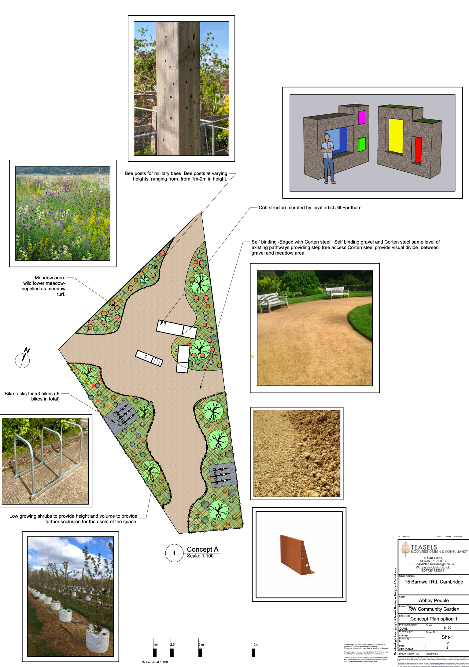 A drawing of a garden with a lot of pictures on it