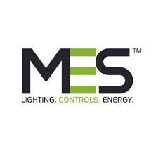 MES logo: Black, green letters. Text below reads "LIGHTING. CONTROLS. ENERGY."