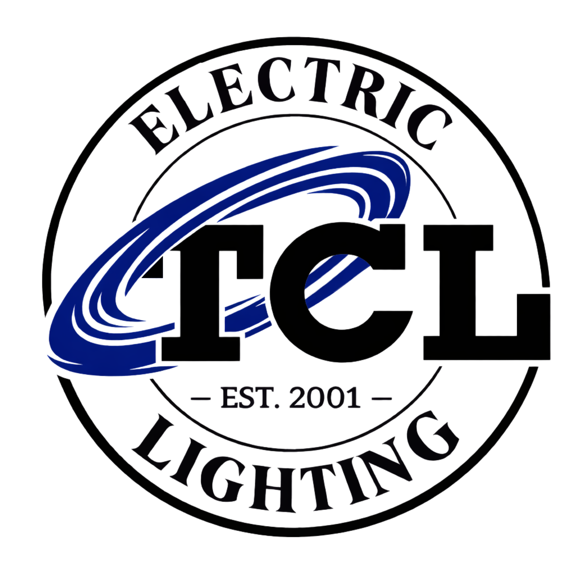 Logo for TCL Electrical Lighting, blue and white circular design.