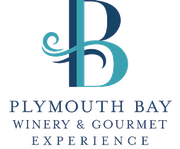 Plymouth Bay Winery logo: teal "B" with wave design, dark blue stripe, and winery text below.