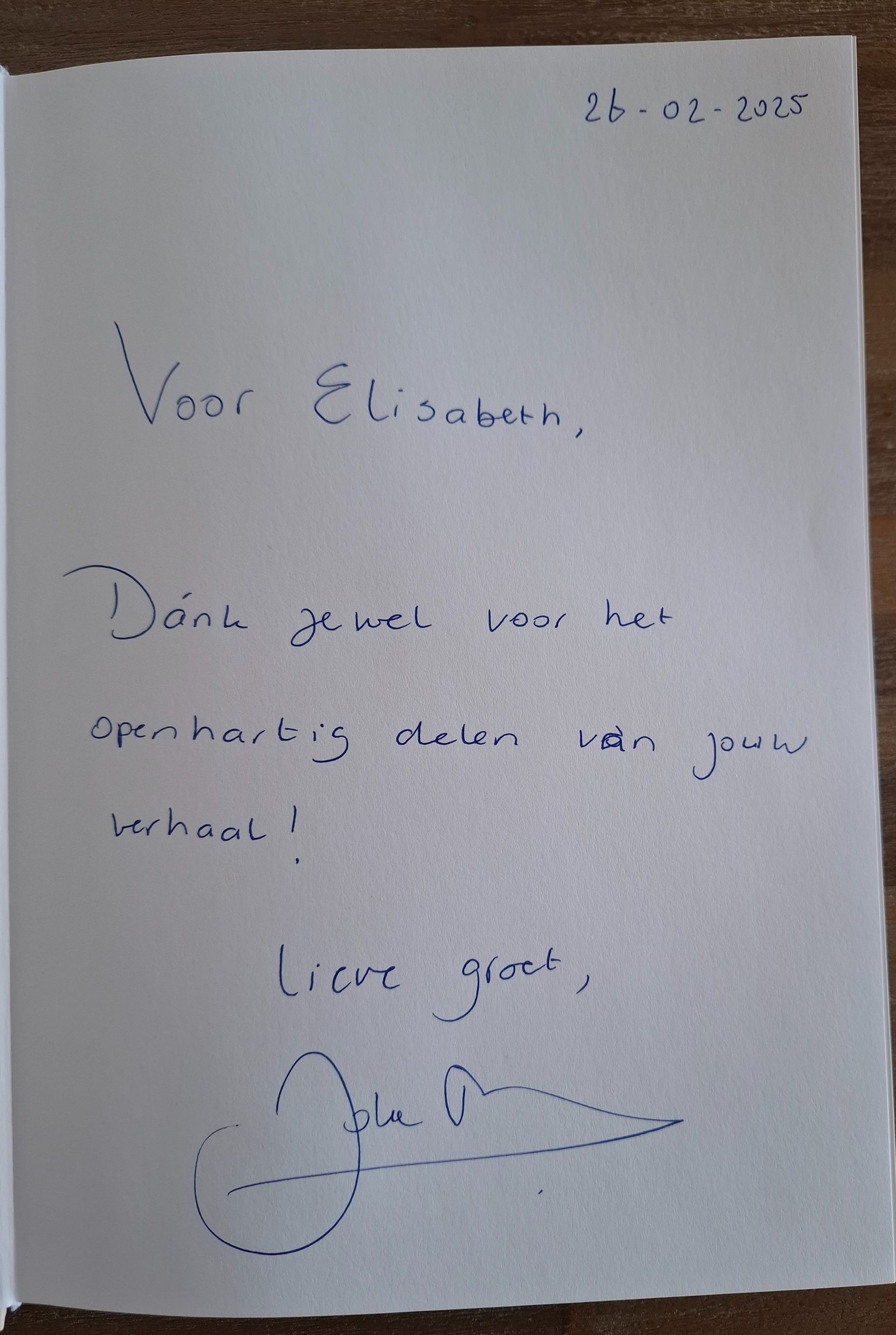 Handgeschreven briefje gericht aan