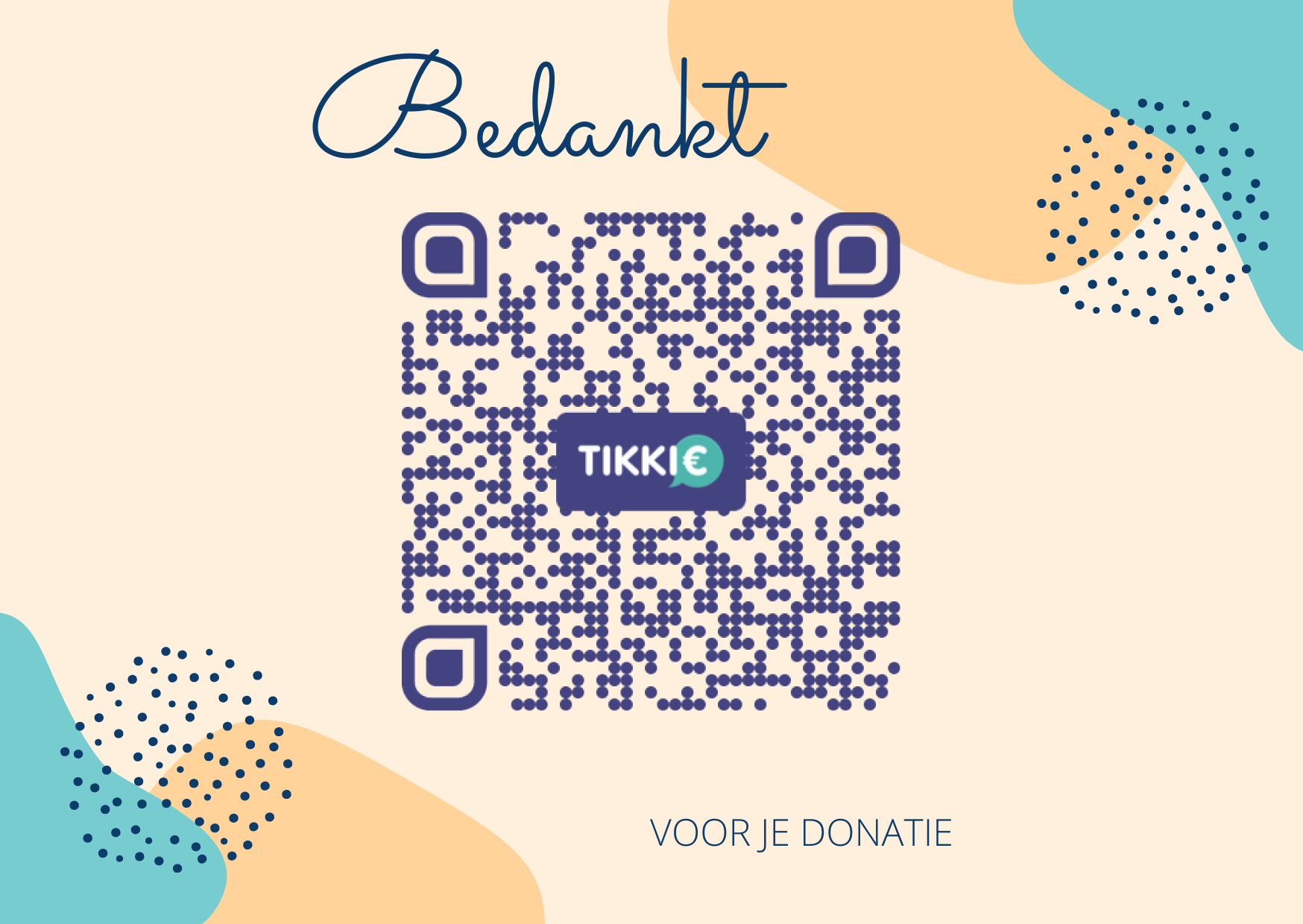 Een bedankkaartje met een QR-code voor donaties, het 