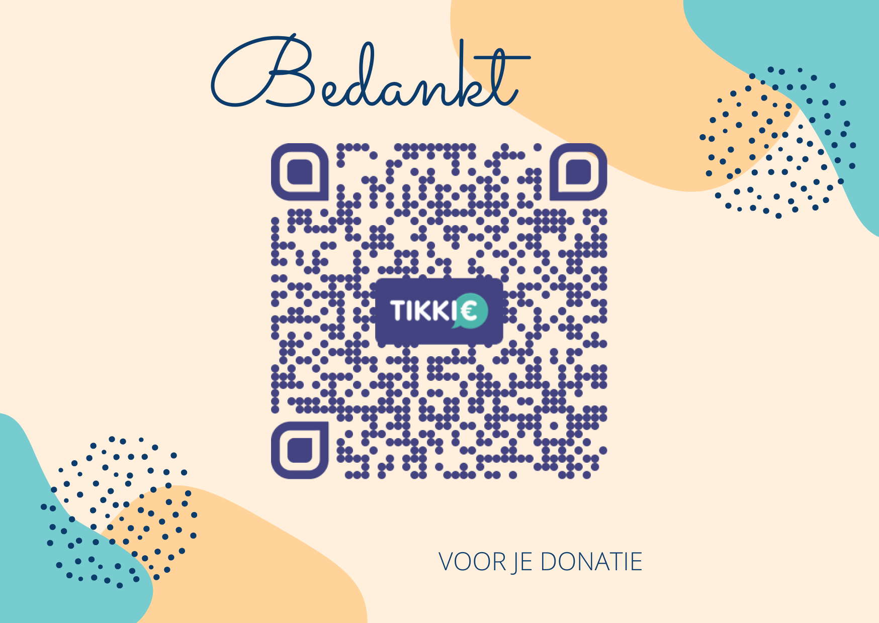 Thank you card with a QR code for donations, 