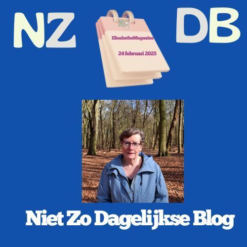 A woman in a blue jacket stands in a forest. Text reads