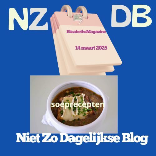 A soup bowl with bread, a calendar, and text