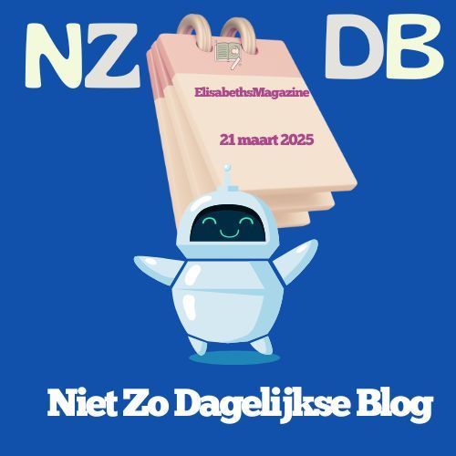 Blue background with a robot and calendar, the text