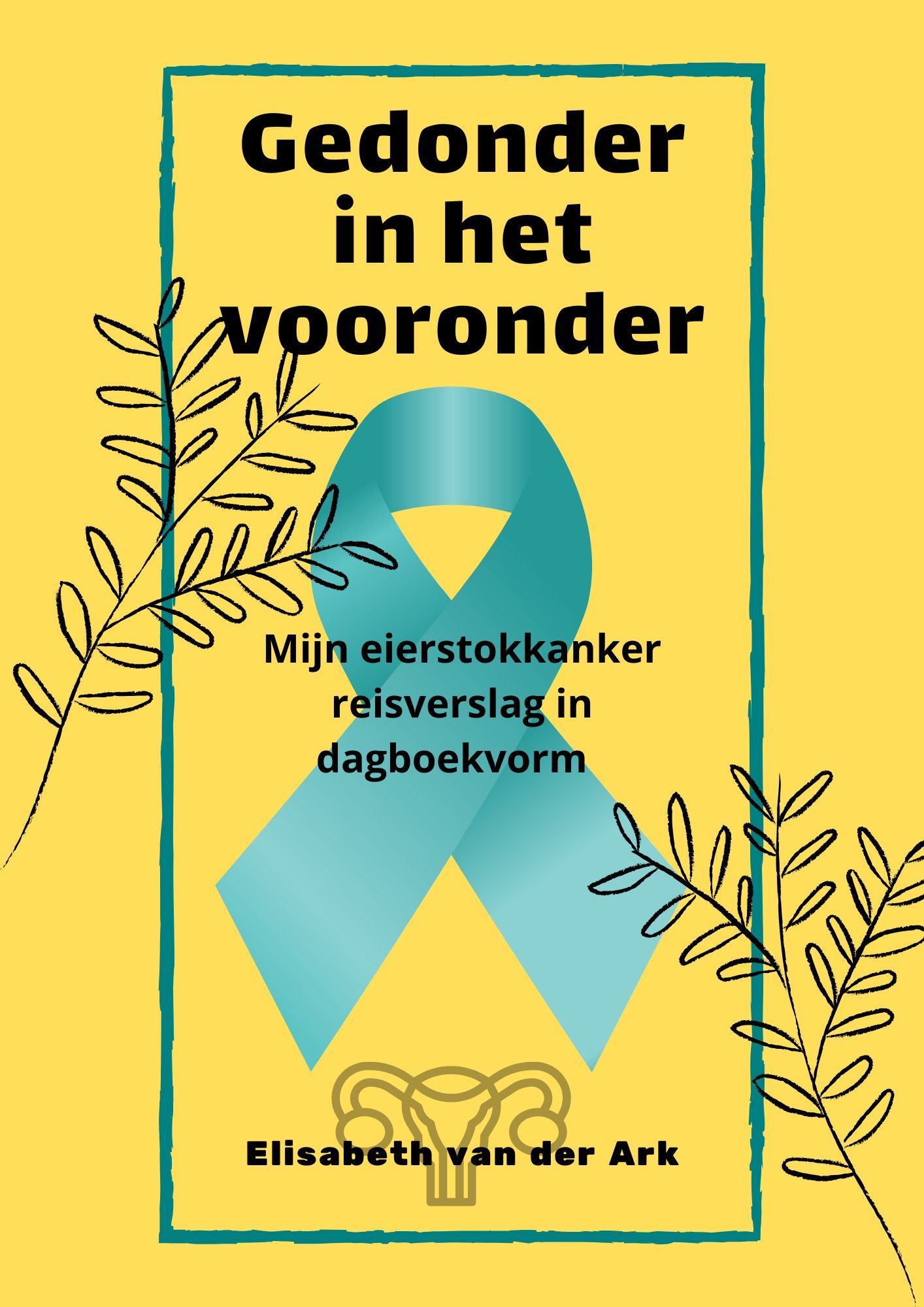 Book cover with blue ribbon, text