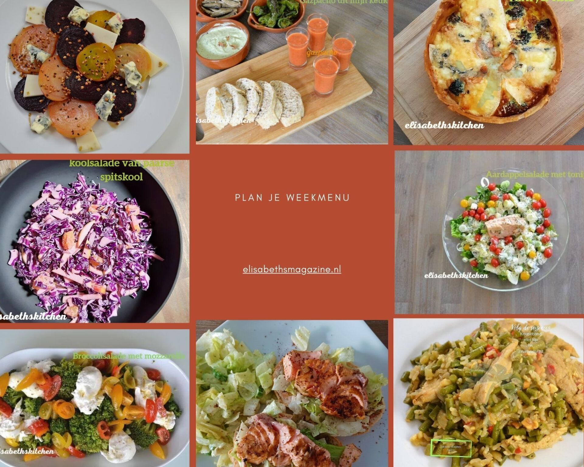 Een collage van acht verschillende kleurrijke, kant-en-klare vegetarische gerechten, die een verscheidenheid aan ingrediënten en presentatiestijlen laten zien.
