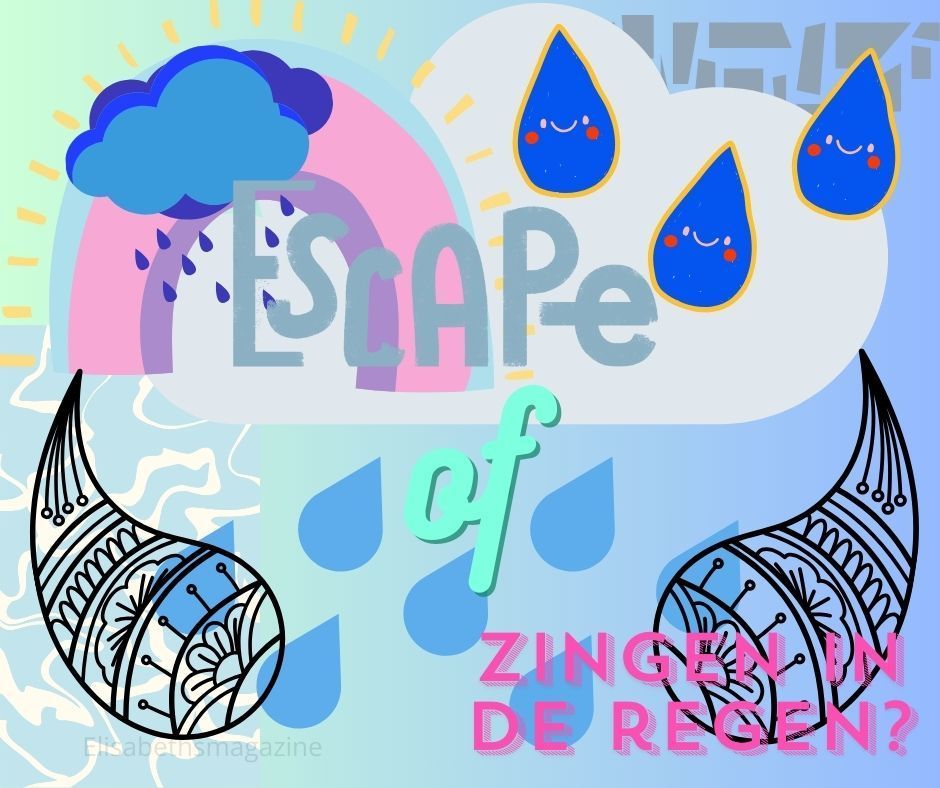 Lees snel verder Illustratie van een regenboog en regendruppels met de tekst