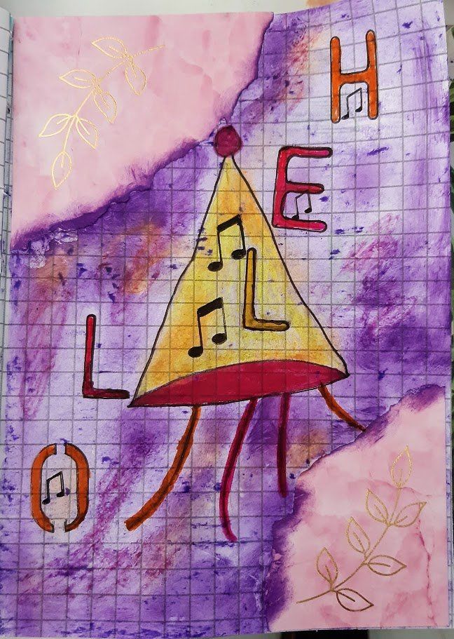 Abstracte kunst met muzieknoten. De letters 