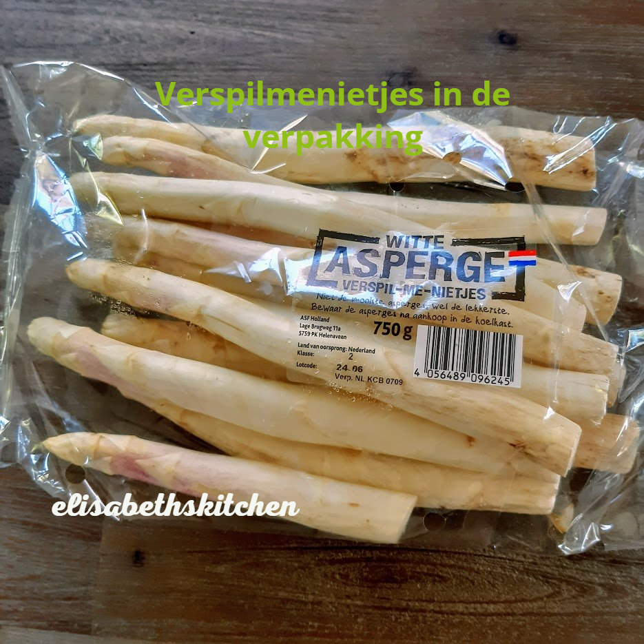 Witte asperges in een plastic verpakking, met het opschrift 