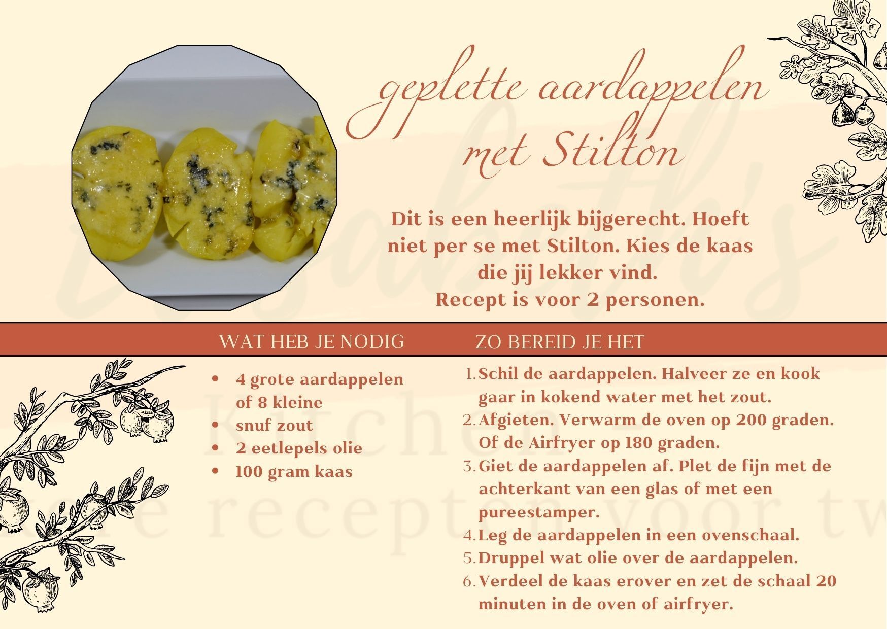 Scroll verder voor meer aardappelrecepten Recept voor geplette aardappelen met Stiltonkaas, inclusief een foto van het gerecht en een ingrediëntenlijst.