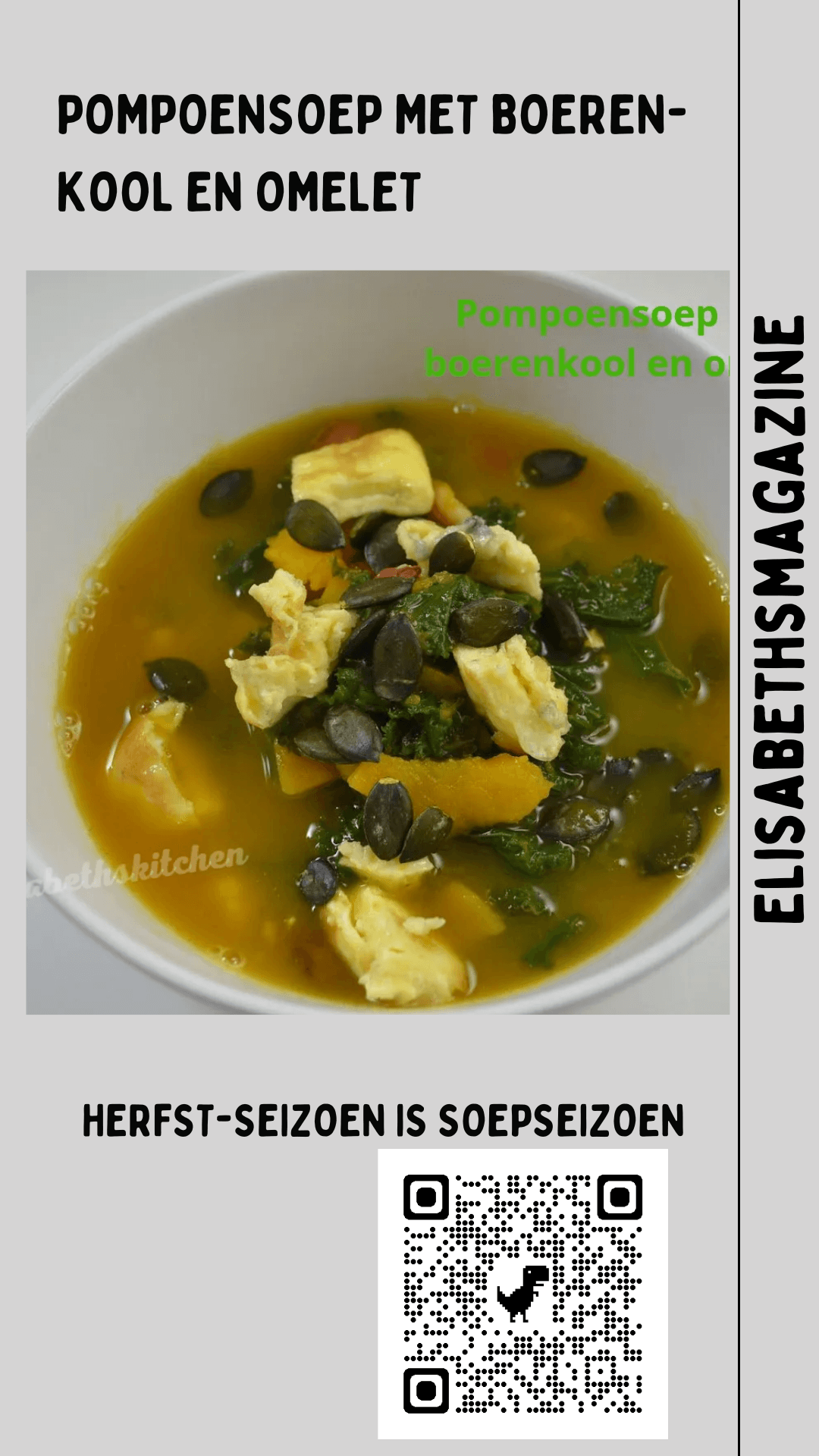 gebruik deze afbeelding om te delen op instagram Pompoensoep met boerenkool en omelet. Het soepseizoen van de herfst.