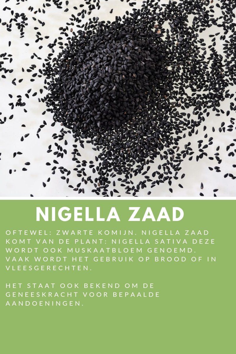 Verderop deze pagina staat het recept Stapel zwarte nigellazaden met tekst in het Nederlands.