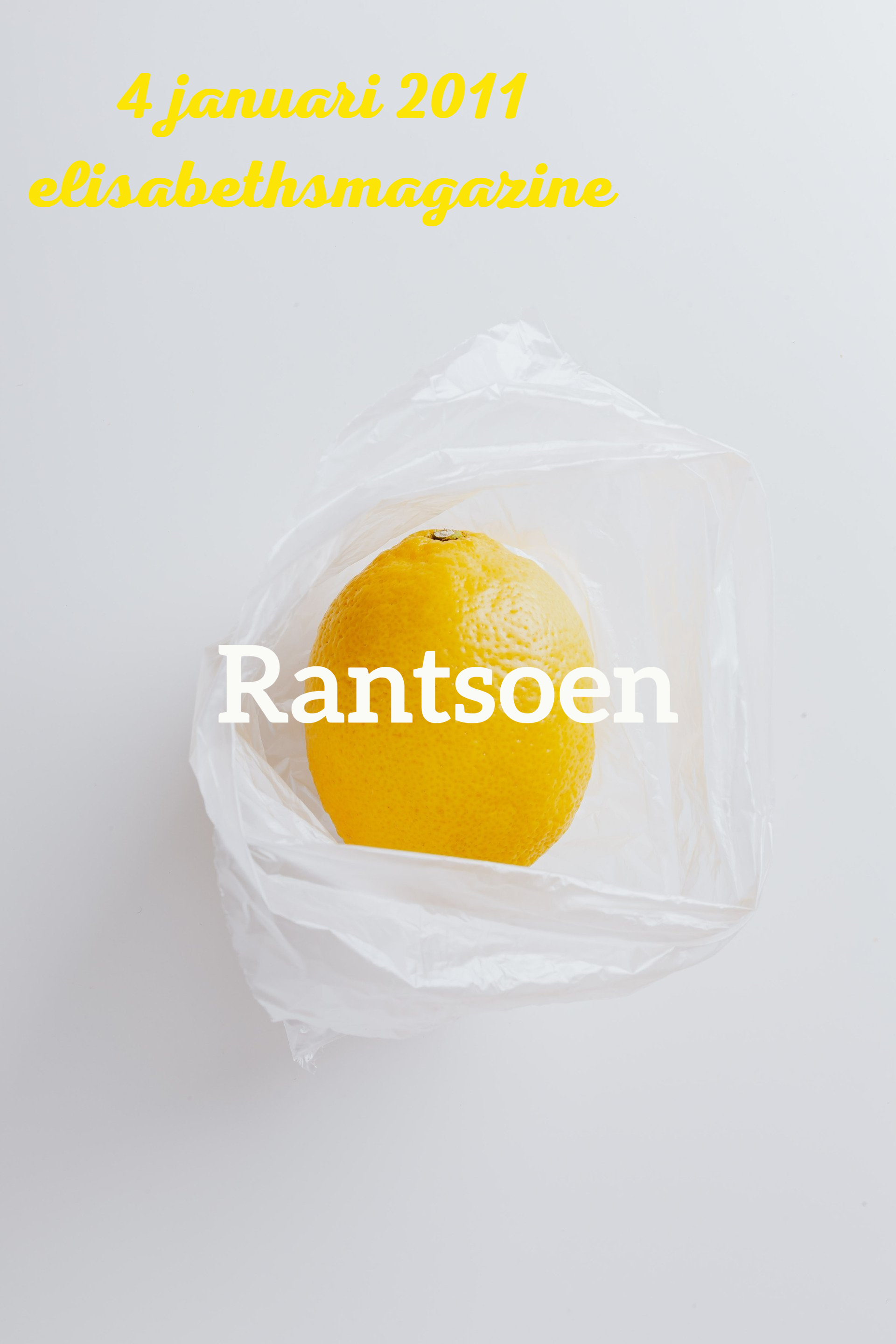 Citroen in een doorzichtige plastic zak op een witte achtergrond. Tekst 