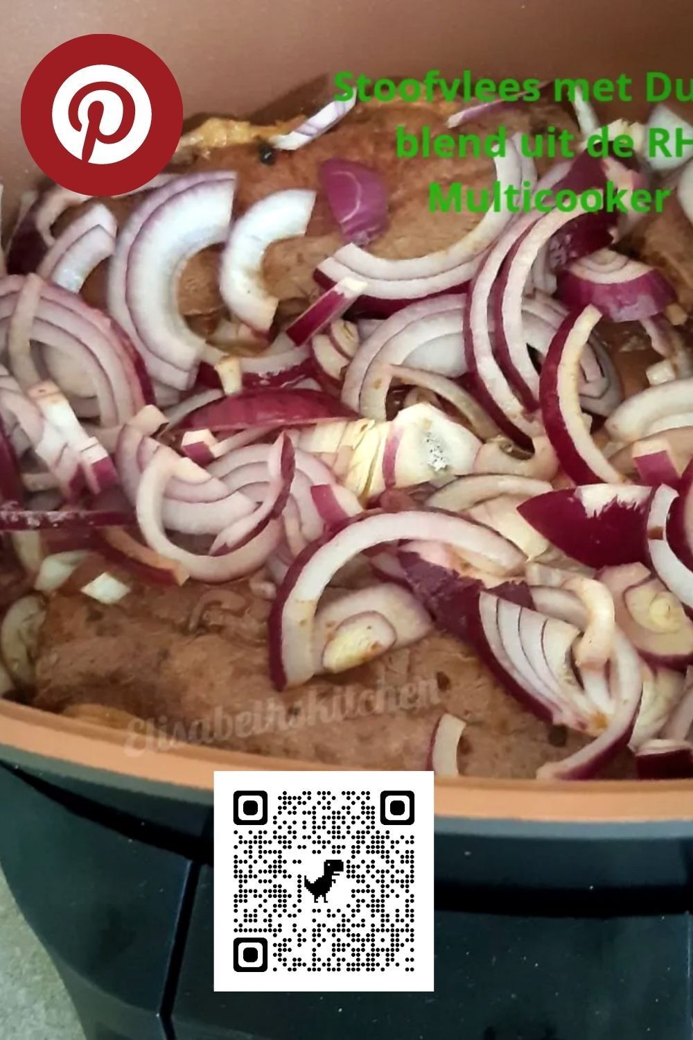 Hollandse runderstoofpot met rode uien, bereid in een multicooker.