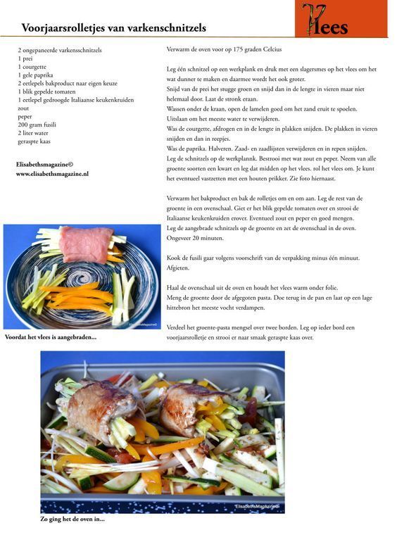 Recept met tekst en foto's van gerolde varkenshaas met groenten in een ovenschaal.