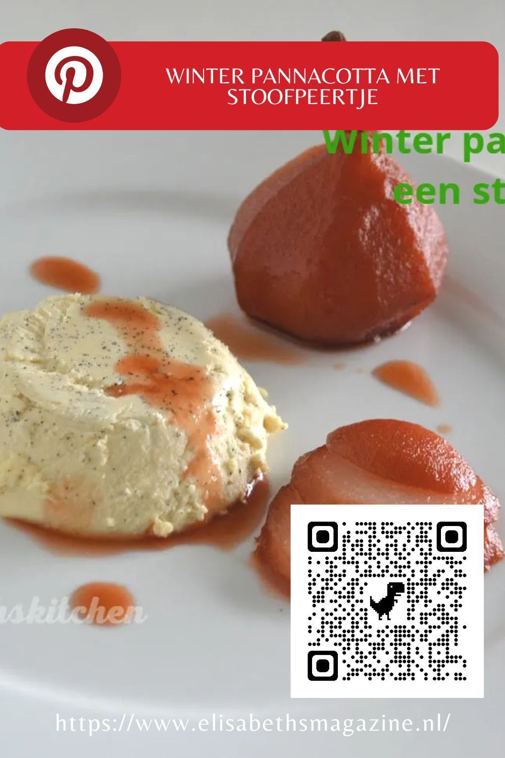 gebruik deze foto om op te slaan op je pinterestpagina Winterse panna cotta, een dessert met gepocheerde peren en saus, geserveerd op een wit bord.