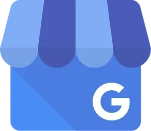 A google business icon with a blue awning and the letter g on it.