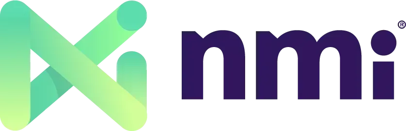 A logo for a company called nmi with a green x and purple letters.