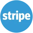 A blue circle with the word stripe in white letters