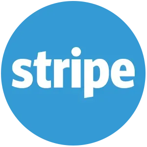 A blue circle with the word stripe in white letters