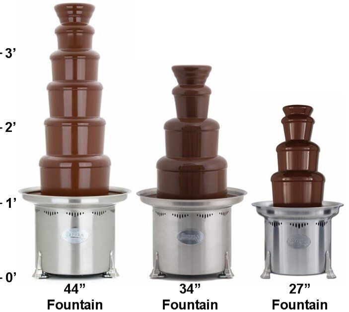Three different sizes of chocolate fountains