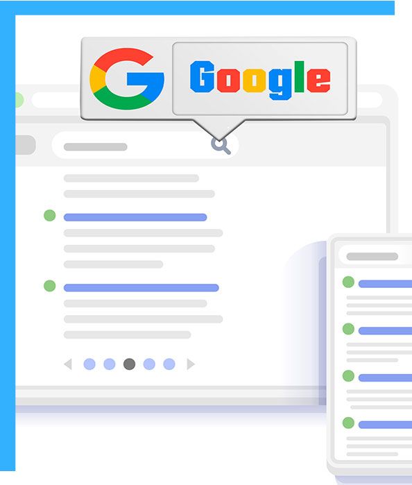 Google search results displayed on a browser and phone screen.