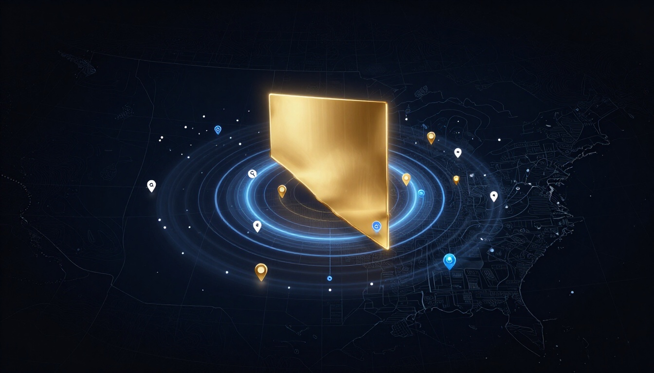 Gold icon centered on a dark blue background with glowing orbital rings and small light particles