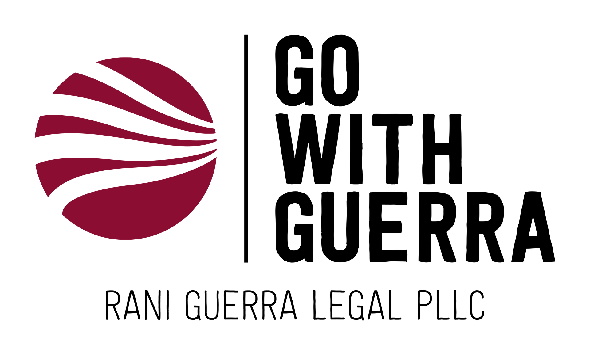 Logo for Rani Guerra Legal PLLC: a burgundy circle with white streaks and text 