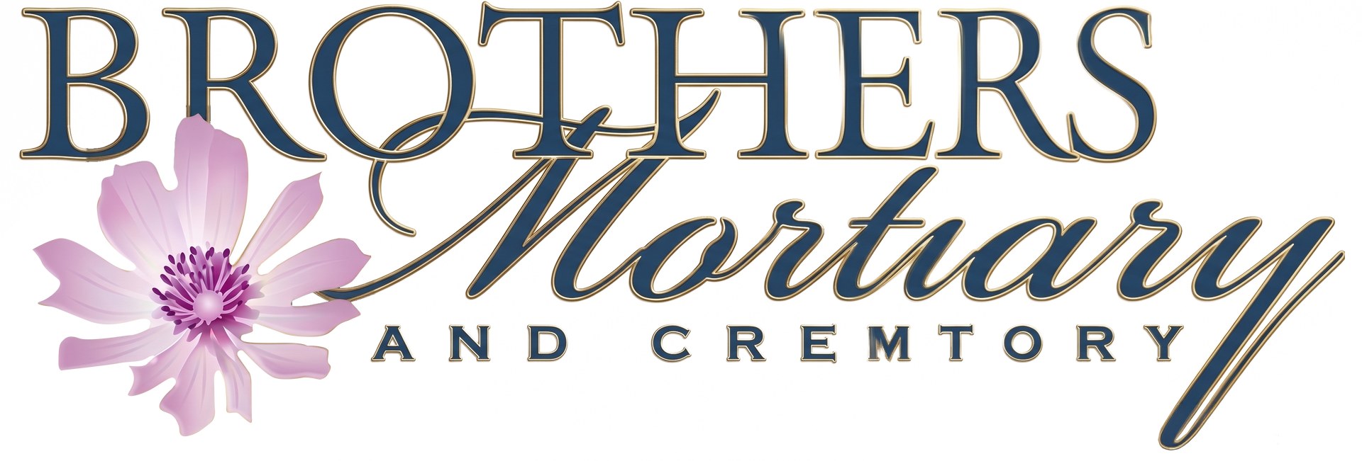 Brothers Mortuary and Crematory logo with pink flower and blue text