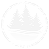 Faint circular logo with pine trees and a mountain silhouette in white on a light background